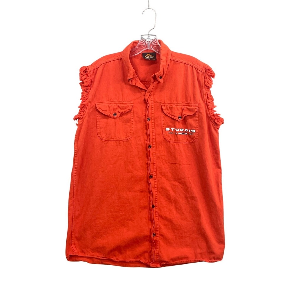 XPO Patch &‎ Leather Sleeveless Shirt Mens Medium Orange Sturgis Biker Moto